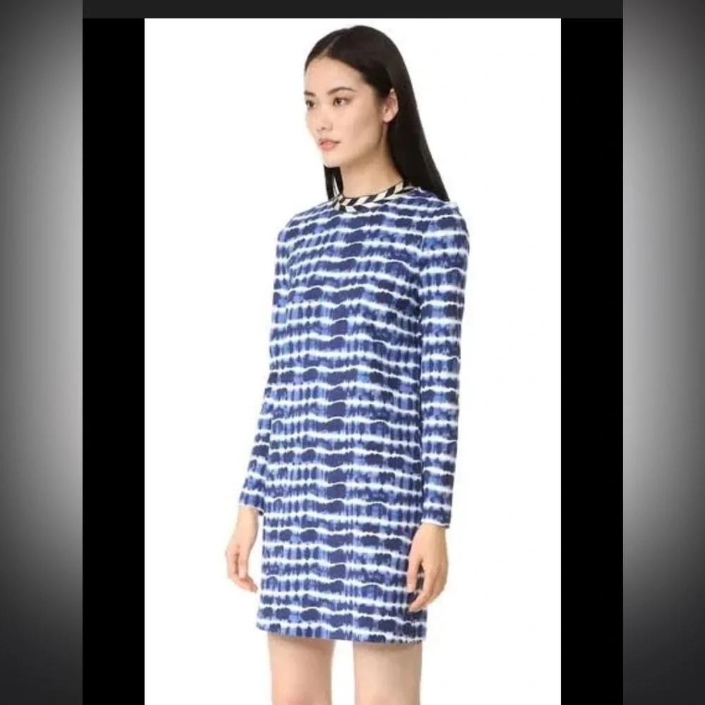 Tory Burch Hollie Dress - Tie Dye Blue $380 cotton brocade woven collar fall